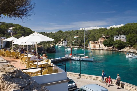 Cafe at the harbour, Cala Figuera, Majorca, Balearic Islands, Spain