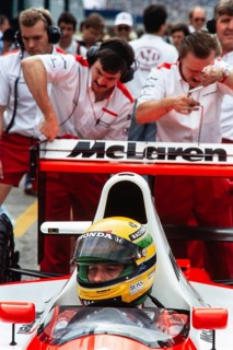 Racing driver, Ayrton Senna in the cockpit, Formula 1, Team McLaren Honda, McLaren MP4-6 car, Honda