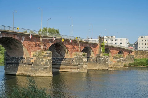 Roman bridge over the Moselle, oldest bridge in Germany, Trier, Rhineland-Palatinate, Germany