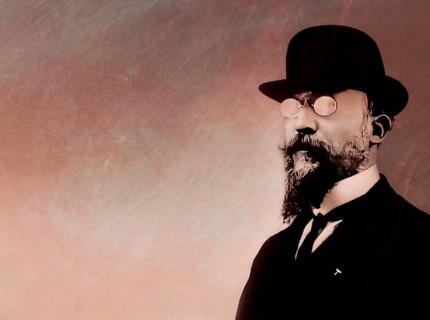 Erik Satie, 1866 – 1925, a French composer and pianist, portrait digitally edited according to a