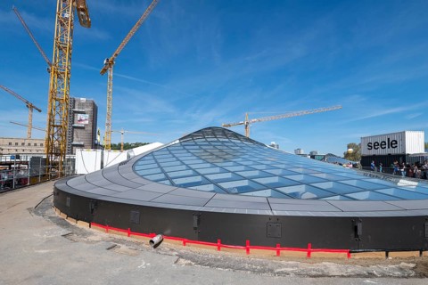Open days at the new main railway station, Stuttgart 21, glass structure on a construction site