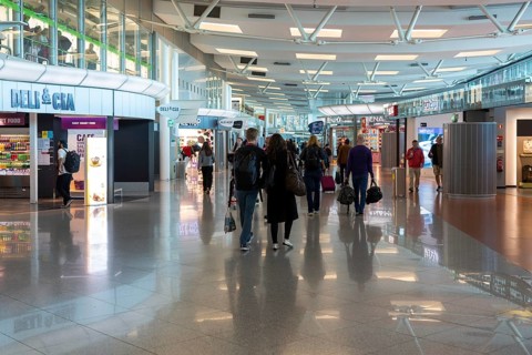 Shops in departure lounge area, Aeroporto Francisco Sa Carneiro, Porto airport, Portugal