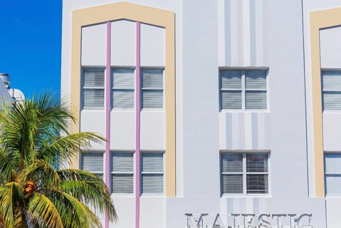 Art deco hotel facade, Ocean drive, South Beach, Miami, Florida, USA
