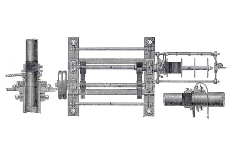 Brooman's machine for the manufacture of ropes, cables and knitting, historical, digitally enhanced