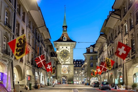 Bern Old Town with Zytglogge at night City in Bern, Switzerland