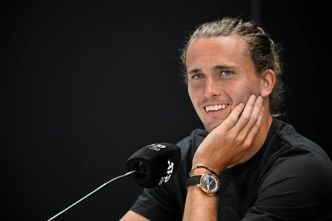 Press conference, PK, portrait, Alexander Zverev GER, smiles, wristwatch Jacob & Co Casino Roulette