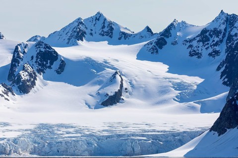 Glacier tongue, ice, mountain range, sea, Smeerenburg, Spitsbergen, Svalbard