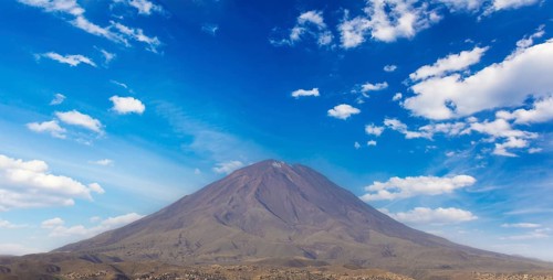 Arequipa, Peru. Sunset view of the Misti Volcano mountain range from the Yanahuara lookout
