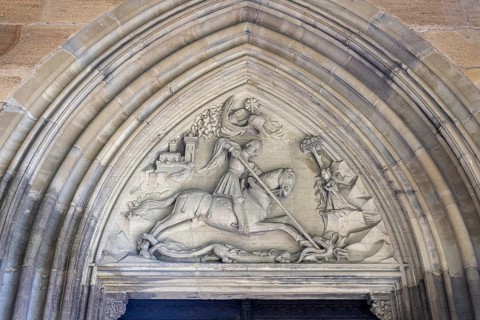 Relief depicting St George on the portal of the Church of Our Lady in Esslingen, Esslingen am