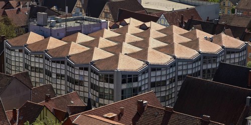 View of the roof of the Karstadt shop designed by Walter Brune and closed in 2023, Celle, Lower