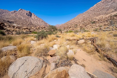 Tsisab Gorge, White Lady Trail, desert landscape with mountains, Brandberg, Erongo, Damaraland,