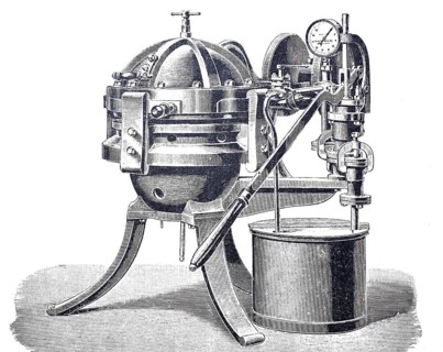 Hat maker, press for moulding straw hats and felt hats by Grahl and Boehl in Dresden, digitally