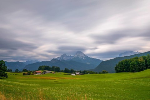 Dramatic weather over the Alps in Berchtesgadener Land with a view of the Watzmann