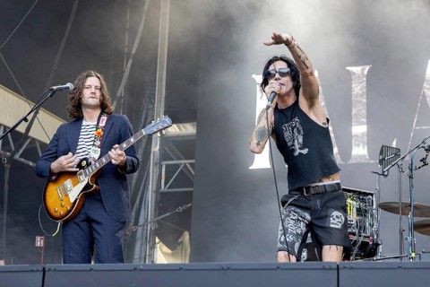Remington Leith, singer, frontman, right, Palace Royale, rock band, USA, live open air at the