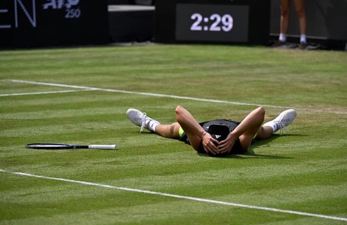 Justin Engel GER Cheering Emotion Gesture Gesture on the ground, after winning the match, Tennis,