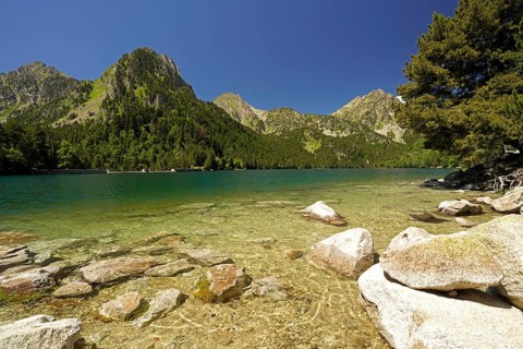 Lake Estany de Sant Maurici in the Aigüestortes i Estany de Sant Maurici National Park, Catalonia,