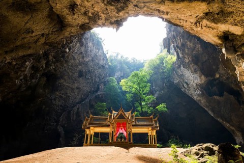 Temple in a stalactite cave, Phraya Nakhon Cave, Khao Sam Roi Yot National Park, Hua Hin, Prachuap