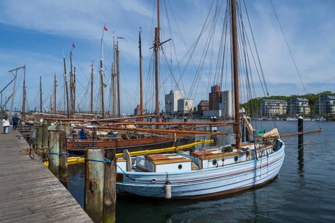 Sailing boats in the museum harbour, Flensburg, Flensburg Fjord, Baltic Sea, Schleswig-Holstein,