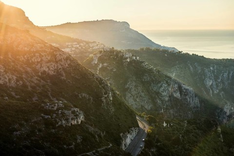 Coastal landscape, sunrise, Roquebrune, Roquebrune-Cap-Martin, near Monaco, Cote d'Azur,