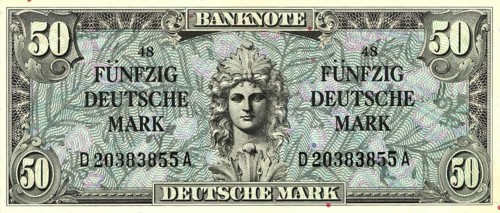 Banknote, banknote, 50 Deutsche Mark, front side, series 1, issue 2, Germany, reproduction of a