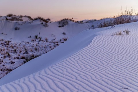 Windblown ripples on the white gypsum dunes at White Sands National Park in Alamogordo, New Mexico,