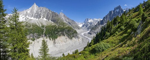 Picturesque mountain landscape with imposing mountain peaks and glaciers, Grand Balcon Nord, Mer de