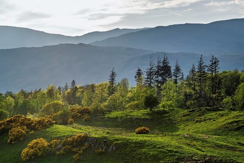 Mountains in Lake District National Park over Coniston Water, Cumbria, England, United Kingdom
