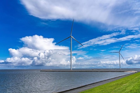 Strekdammen Wind Farm, wind farm at the seaport of Eemshaven in the Netherlands, built on offshore