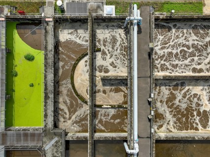 Germany - Wastewater treatment in a sewage treatment plant, clarifier with brown wastewater
