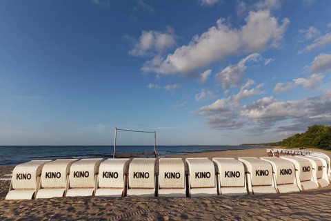 Kühlungsborn beach cinema, lined up beach chairs for cinema-goers, Baltic Sea, Mecklenburg-Western