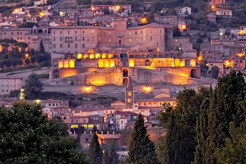 Baroque palace Palazzo Colonna Barberini above terraces of the temple complex, ruins of the