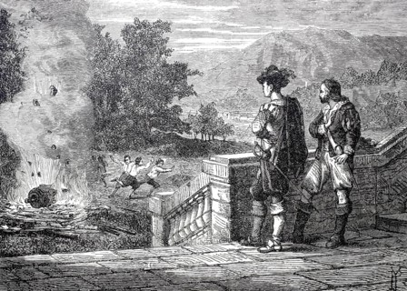 Experiment by the Marquis of Worcester, which is said to be the invention of the steam engine, c.