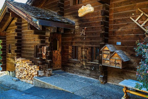 Country house in log construction, historic village centre, Grimentz, Val d'Anniviers, Valais Alps,