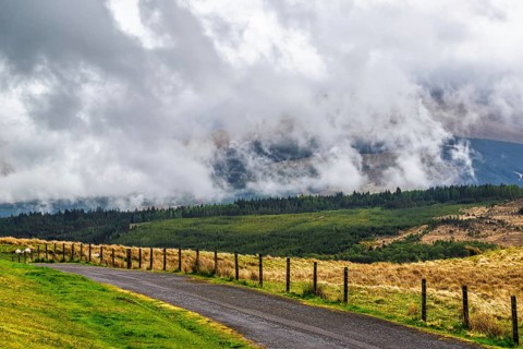 Nevis Range Mountains from Commando Memorial, Grampian Mountains, Fort William, Highland, Lochaber,