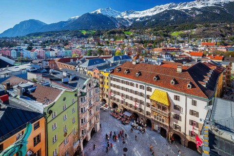 Herzog-Friedrich-Strasse in the historic city centre with the Golden Roof in front of the North