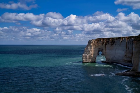 Rock arch Falaise or Porte La Manneporte, behind it Falaise or Porte d'Aval, Étretat, sea, cliffs,