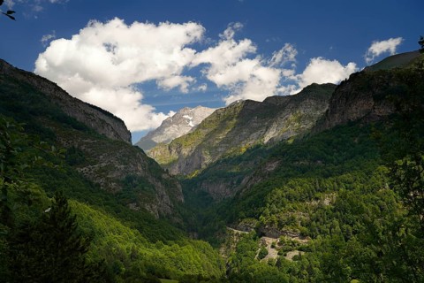 Mountain landscape in the Valle de Otal near Torla-Ordesa, Spain