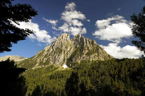 The Els Encantats mountain range in the Aigüestortes i Estany de Sant Maurici National Park,