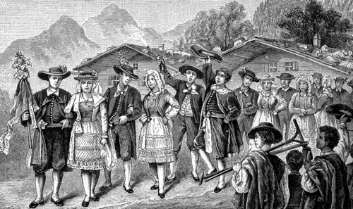 Carinthia, Austria, a wedding celebration, here in the valley Gailthal, Gailtal, illustration from