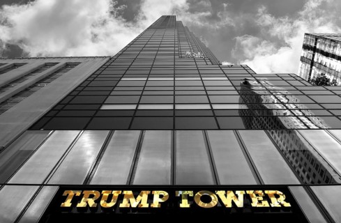 Trump Tower with lettering residential and office building, New York City, USA