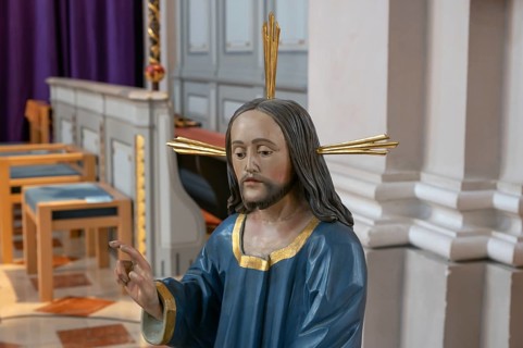 Detail of the new copy of the Palmesel, formerly 16th century, in St Nicholas Church, Tannheim,