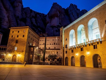 Monastery Montserrat at dawn, Barcelona, Catalonia, Spain