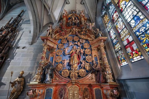 Rosary altar carved by David Zürn in 1631, Überlingen Minster, St Nicholas, built in 1350 and 1576