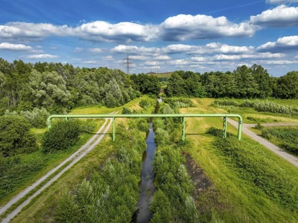 Bottrop, North Rhine-Westphalia, Germany - Renaturalised Boye, the tributary of the Emscher, has