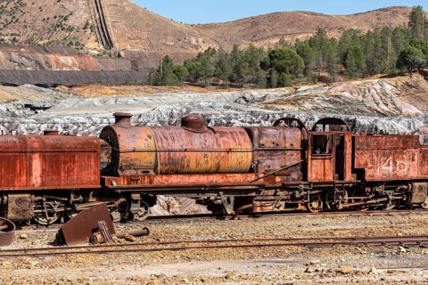 Rio Tinto mining area, destroyed nature and remains of mining activities, views along the touristic