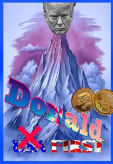 Symbolic image, Trump as a mountain top, towers over the USA, Bitcoin king, kleptocracy, price