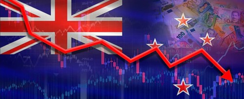 New Zealand financial crisis on economic graph. Financial fall of New Zealand on economy market