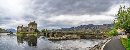 Panorama of Eilean Donan Castle, Loch Duich, Isle of Skye, Highlands, Scotland, UK