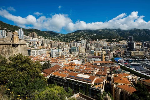 Panorama, Skyline with skyscrapers by the sea, Monte Carlo, Cote d'Azur, Monaco