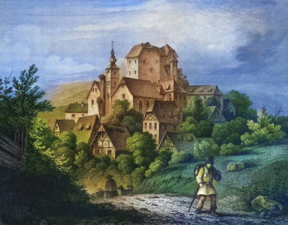 Castle and town of Hiltpoltstein, around 1850, Franconian Switzerland, district of Forchheim, Upper